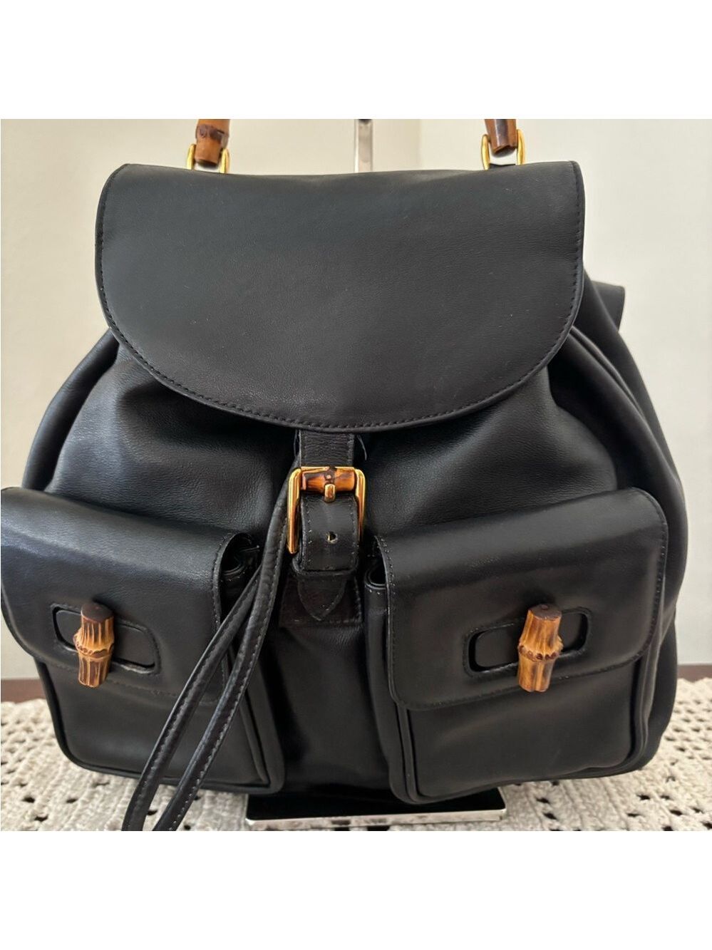 Authentic Gucci Bamboo Line Black Leather Backpack | Iconic Vintage Luxury - Picture 2 of 9